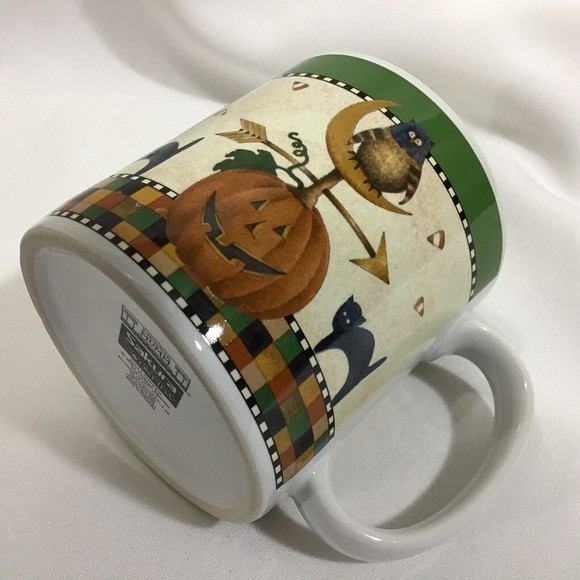 Debbie Mumm Halloween Weather Vane Pumpkin Owl White Black Cat Sakura Mug - Picture 3 of 7
